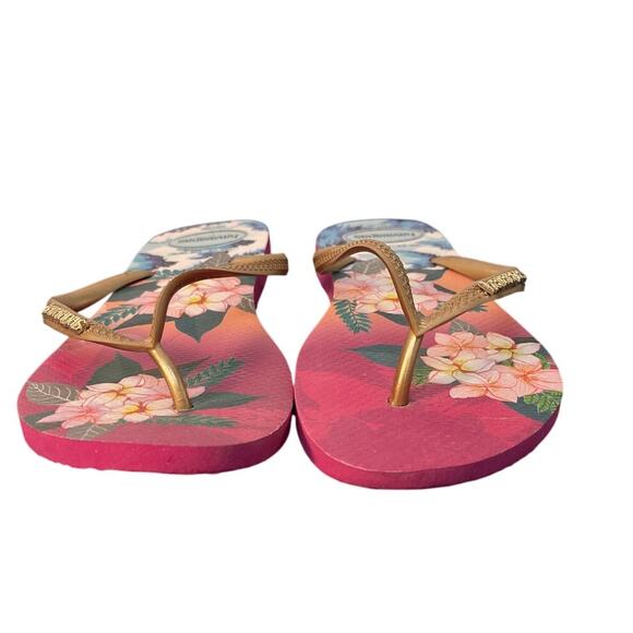 Havaianas Flower Print Flip Flops Color Pink Size 8 - Picture 2 of 12